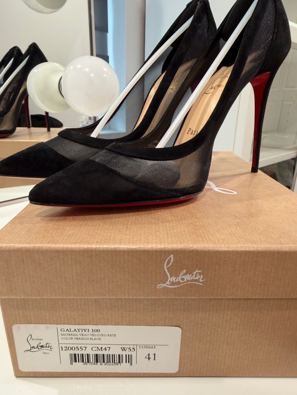 Christian Louboutin Black Mesh & Suede Pointed Pumps - Picture 6 of 6